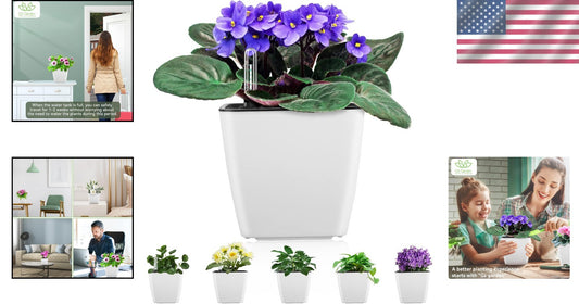 Durable 5 Inch Self-Watering Flower Pots - 6 Pack White with Moisture Indicator