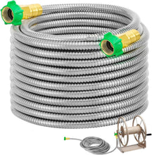 Load image into Gallery viewer, 50ft Metal Garden Hose - Heavy Duty Leakproof Stainless Steel for All Your Needs