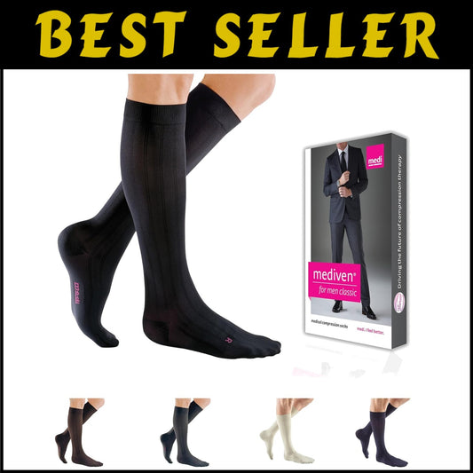 Timeless Black Calf High Compression Socks for Men - 15-20 mmHg Support