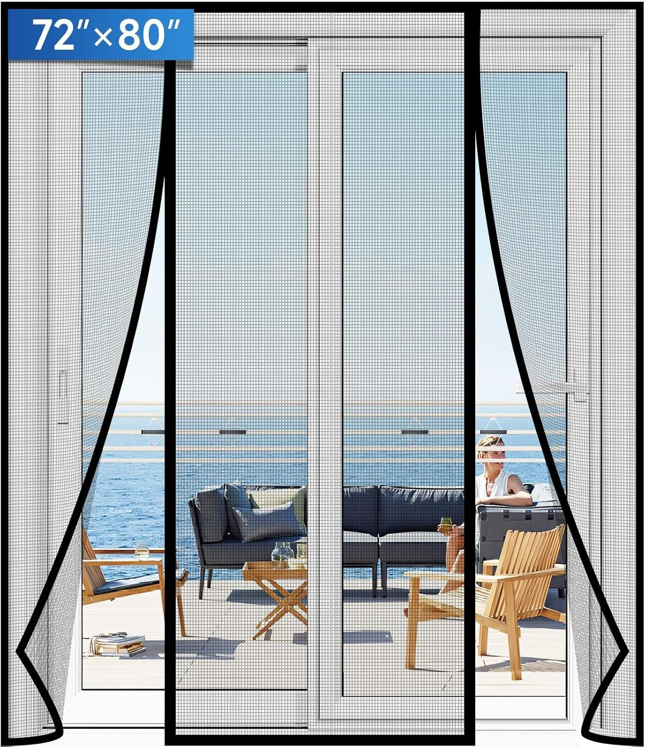 Tear-Resistant PET Magnetic Screen Door - Strong Magnet Closure, 72''x80''