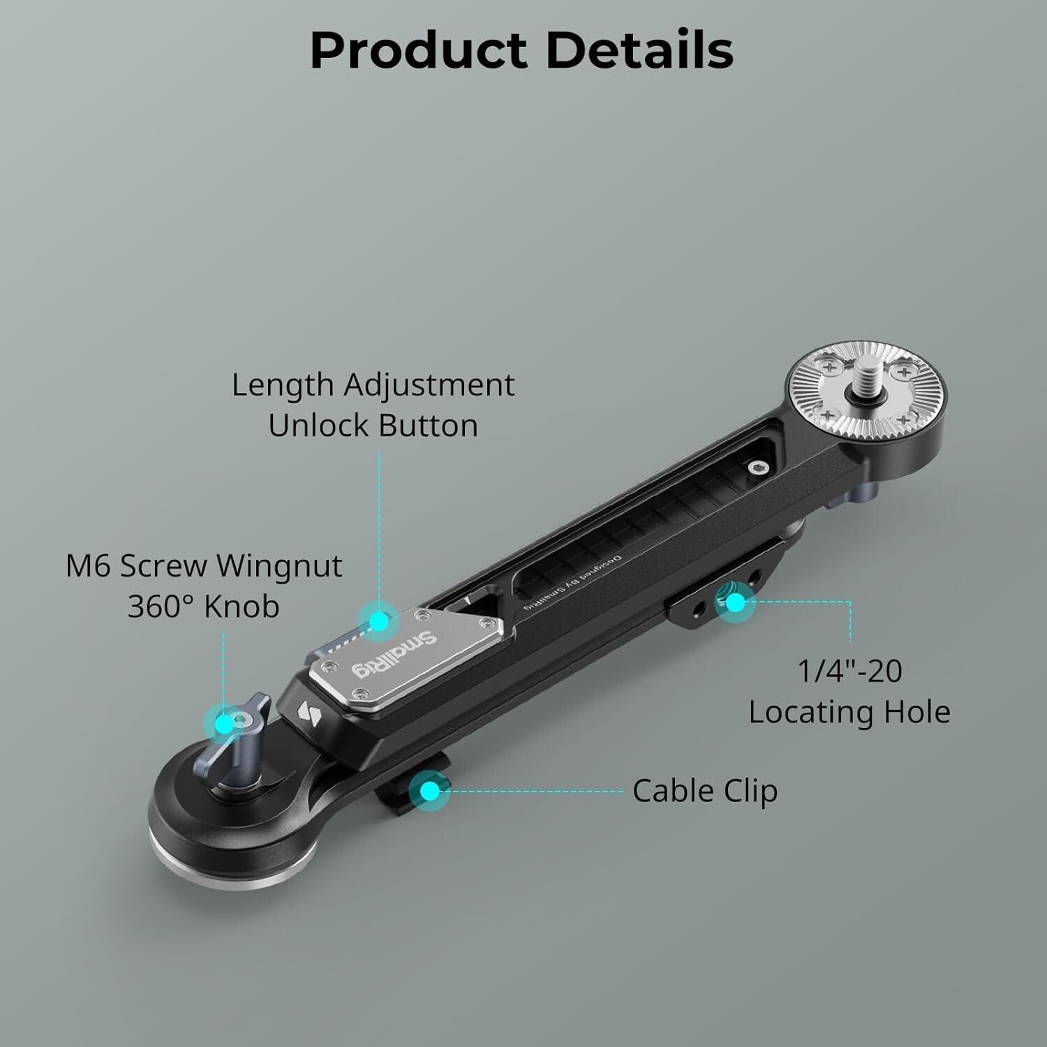 Lightweight Adjustable ARRI Extension Arm with Cable Clips for Rigs - 2 Pack