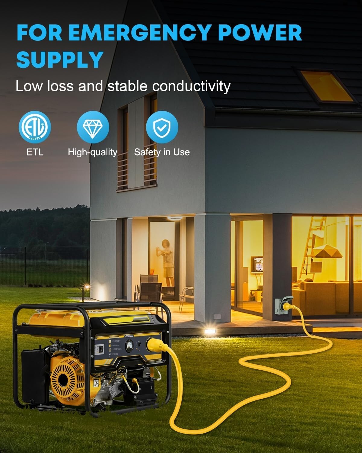 Reliable 30 Amp Generator Cord with Weatherproof Inlet Box & Organizer - 50FT