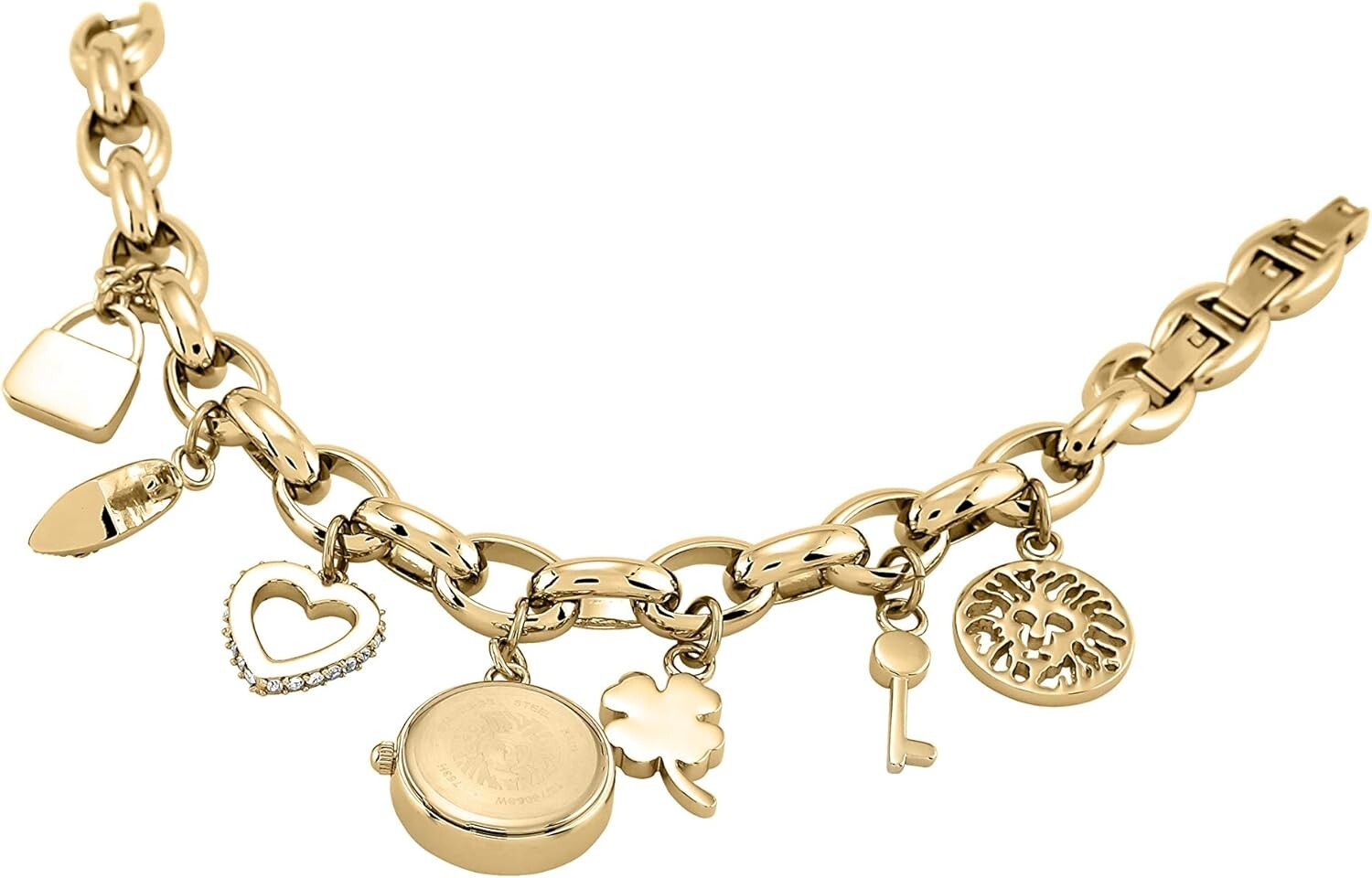 Luxury Gold-Tone Women's Bracelet Watch with Premium Crystals & Unique Charms