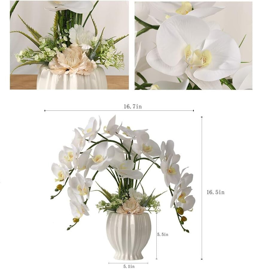 Lifelike Faux Orchid in White Pot - Ideal for Indoor Decoration and Centerpieces