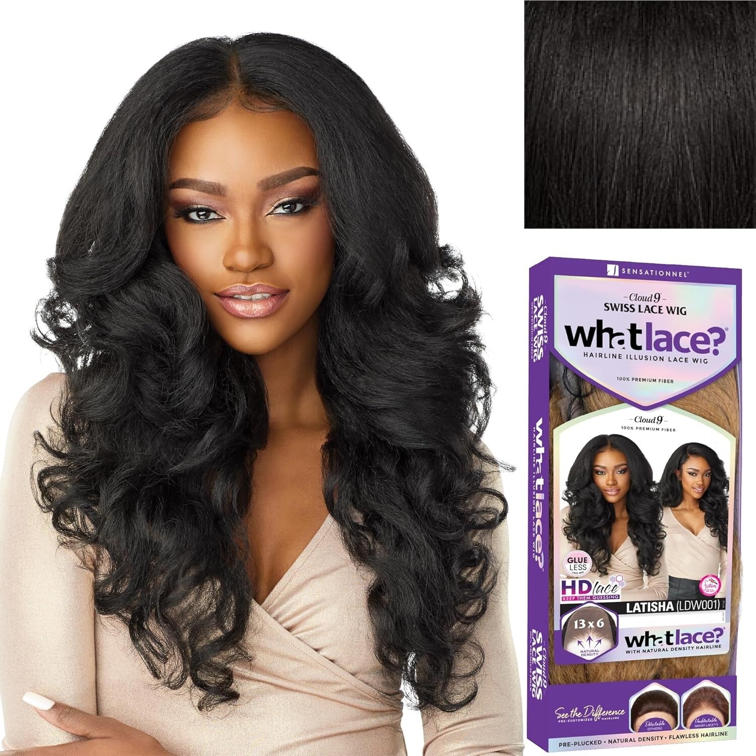 What Lace 13X6 Glueless Synthetic Wig with Pre-Plucked Hairline in Off Black 1B