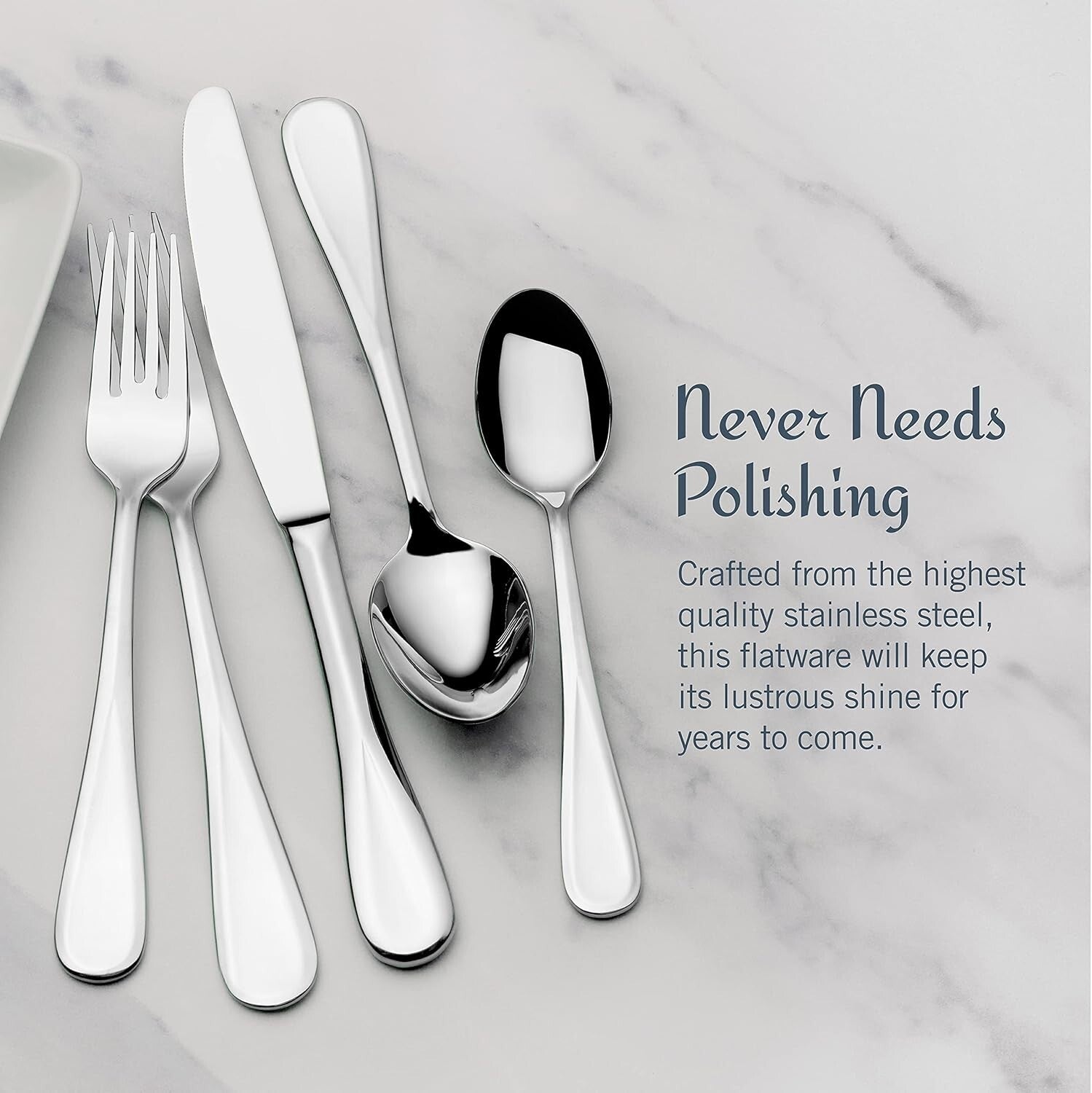 Elegant 65-Piece Bravo Silverware Set - Stain Resistant, Dishwasher Safe Design