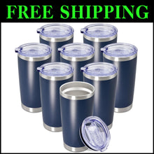 Load image into Gallery viewer, Insulated 20 oz Coffee Travel Mugs - Navy Powder Coated 8-Pack for All Occasions