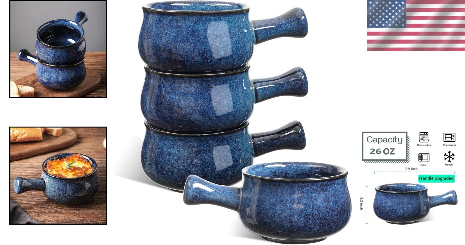 Elegant Dishwasher Safe Ceramic Bowls, 26 Oz Capacity - Ideal for Soups & More