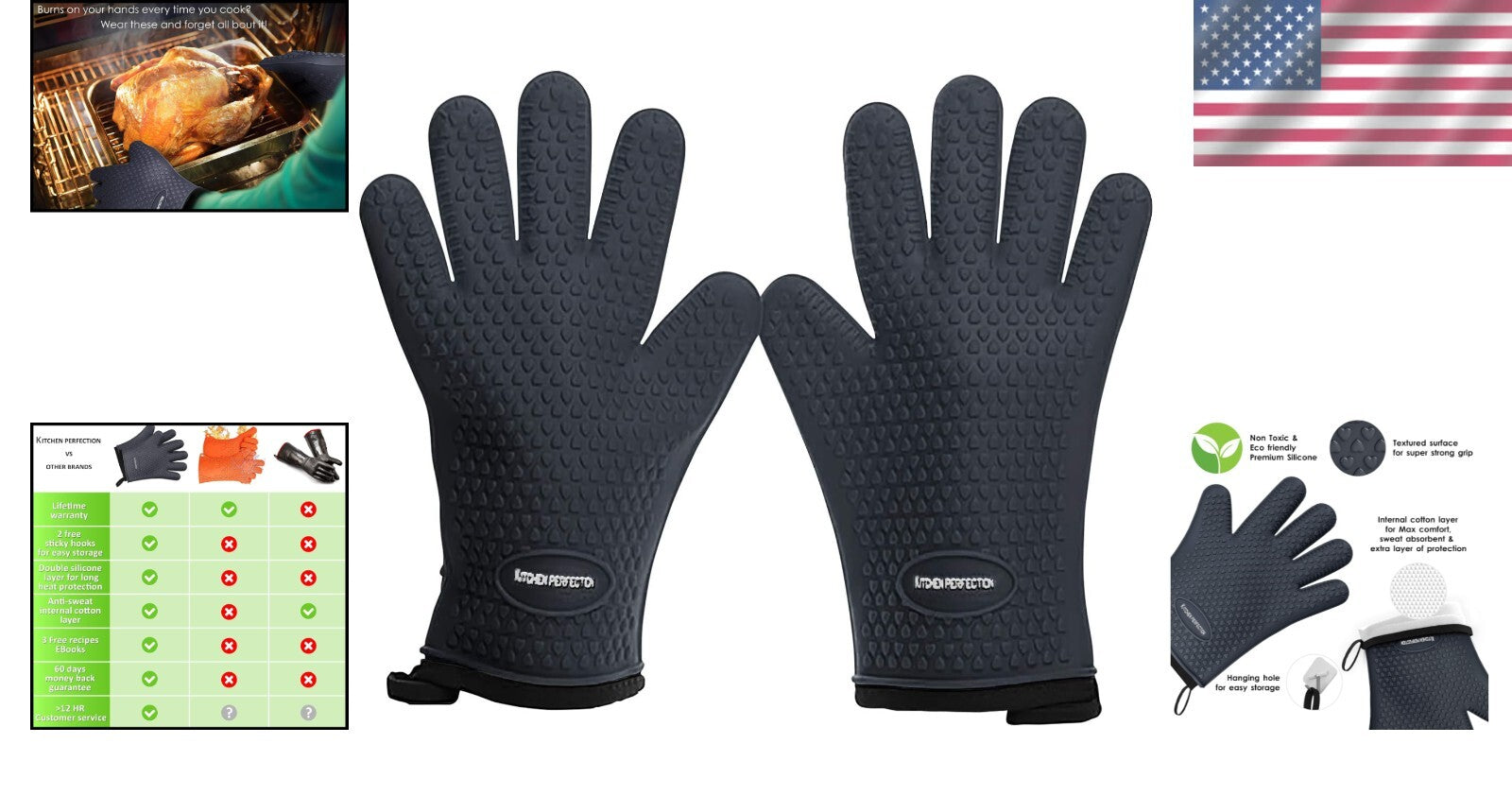 Non-Slip Heat Resistant Grill Gloves for Safe Cooking - Perfect Gift for Chefs