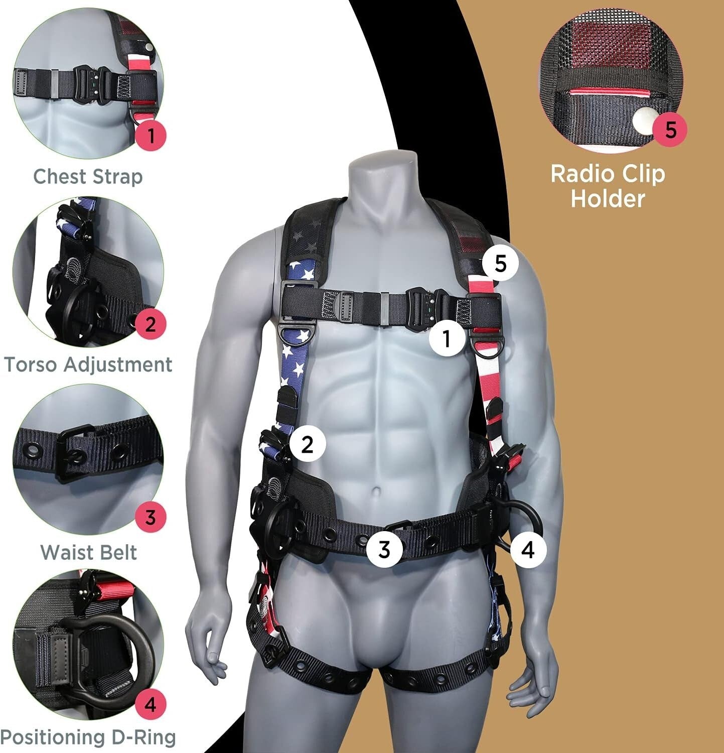 Premium Full-Body Safety Harness with 8" Thick Support Belt & Aluminum D-Rings