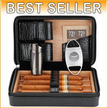 Load image into Gallery viewer, Luxurious Leather and Cedar Cigar Case with Jet Lighter - Perfect for On-the-Go