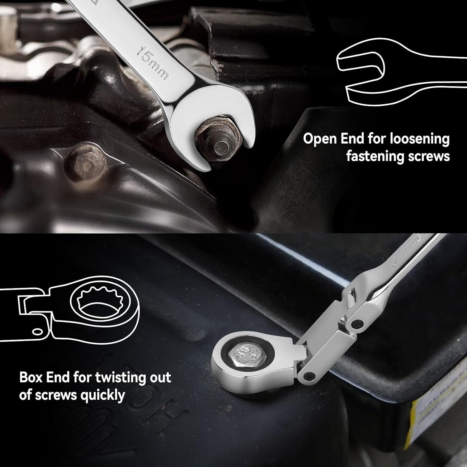 Versatile Chrome Vanadium Ratcheting Wrench Set - 25 PCS with Double Joints