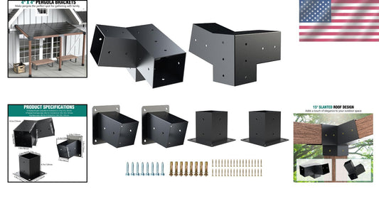 2 Pack Woodworks 15° 3-Way Corner Pergola Brackets - Quick Installation Kit