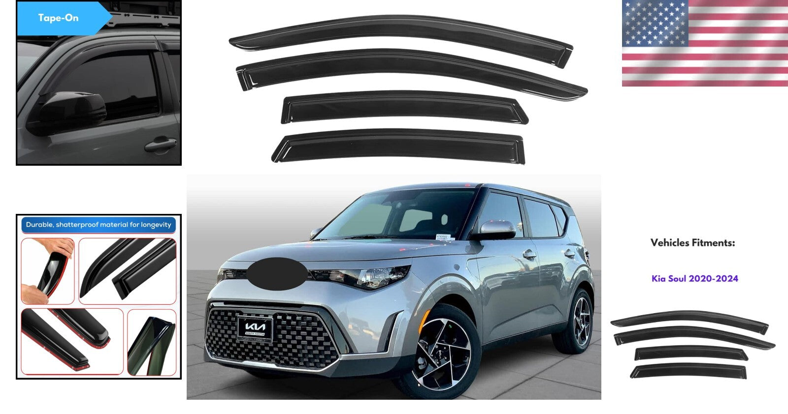 4PC Kia Soul Window Vent Deflectors (2020-2024) - Easy Installation & Stylish