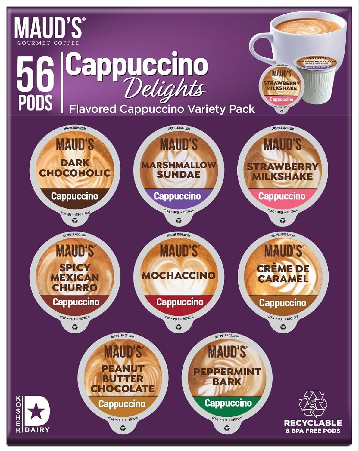 Delicious Cappuccino Coffee Pods Variety, 56 Pods – Rich Flavors & Easy Brewing