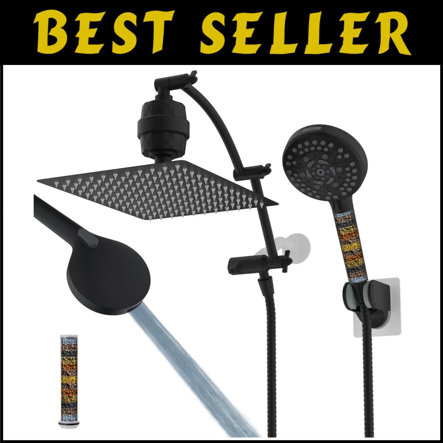 Premium 16'' Adjustable Arc Shower Arm with 12'' Square Rainfall Shower Head