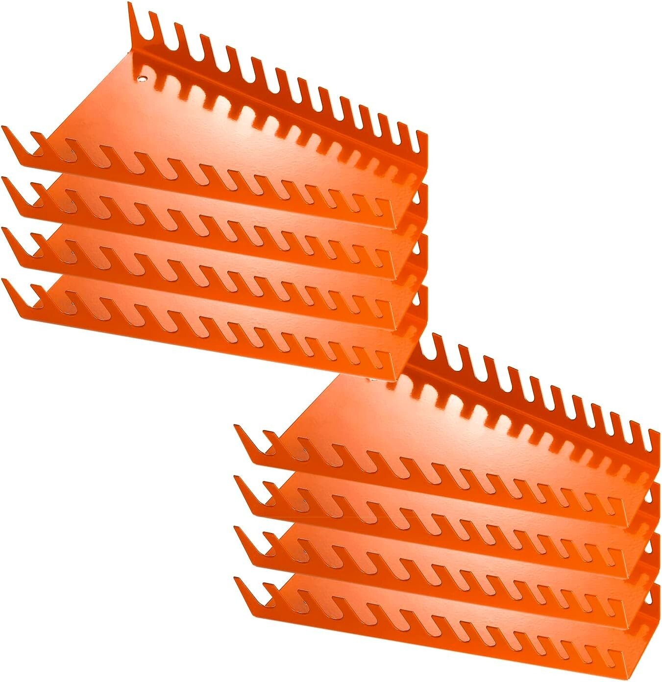 Compact Metal Wrench Organizer for Wall or Drawer - 104 Slots, 8 Orange Racks