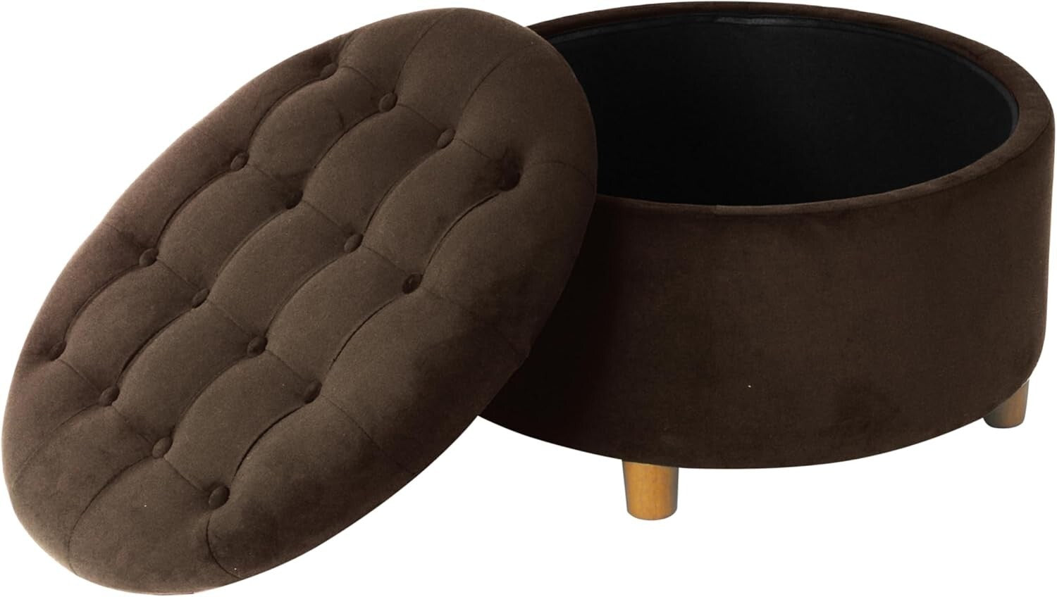Chic Button Tufted Velvet Ottoman with Honey Oak Legs - Stylish Storage Solution
