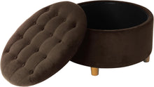 Load image into Gallery viewer, Chic Button Tufted Velvet Ottoman with Honey Oak Legs - Stylish Storage Solution