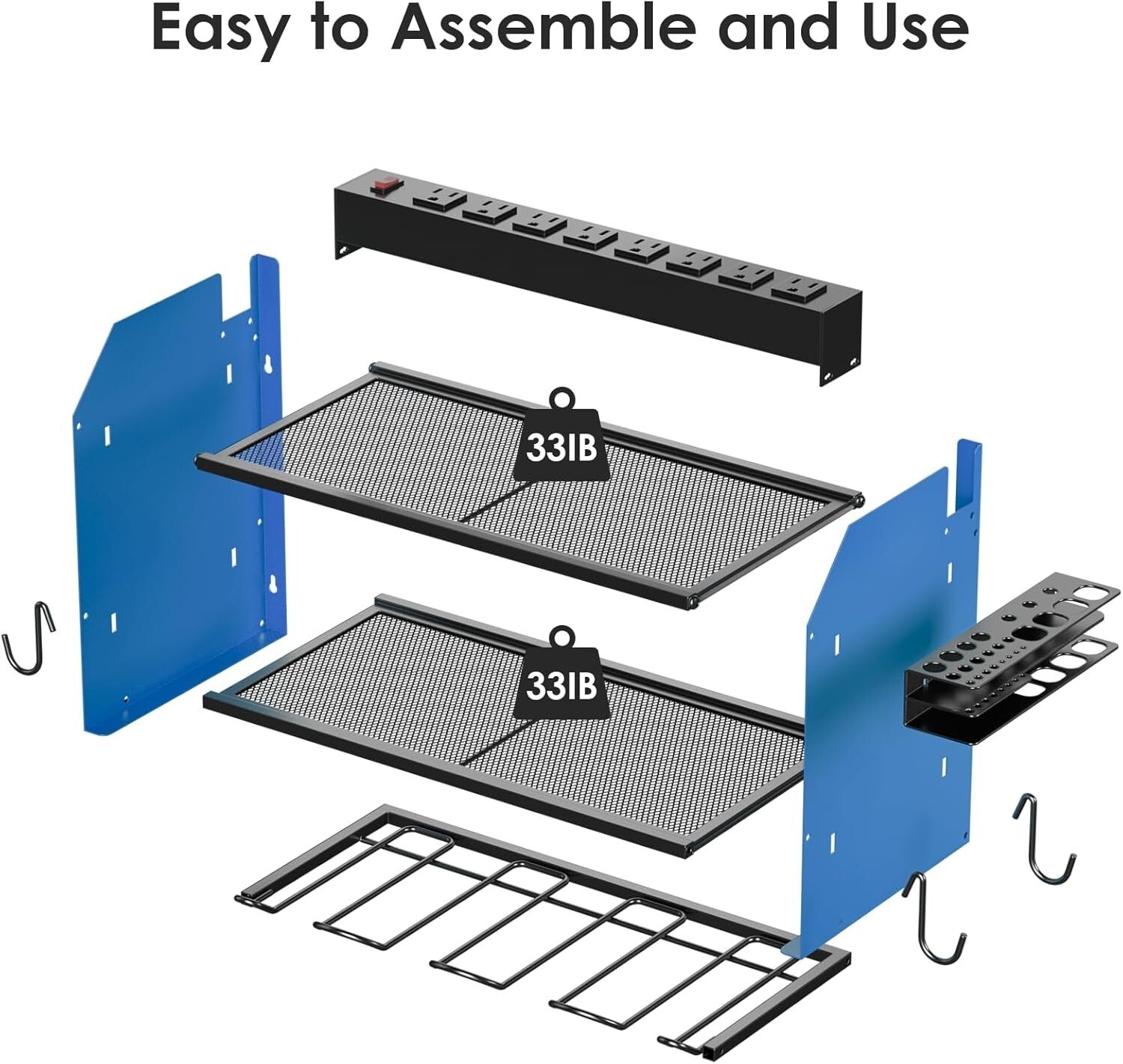 Efficient Garage Tool Organizer with Charging Station & Durable Metal Finish
