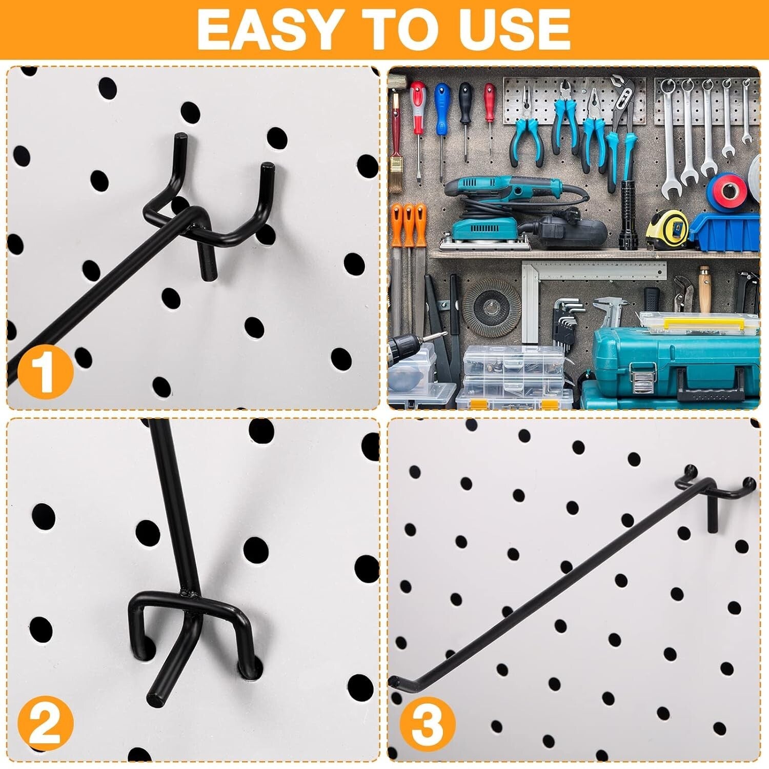 Bulk Pack of 100 Black Peg Board Hooks - 10 Inch Wall Mount Storage Solutions
