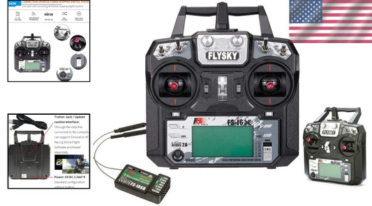 FS-i6X Drone & RC Boat Transmitter - 10 Channels with LCD Display & Omni Antenna