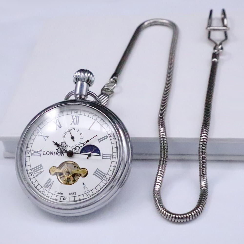 Designer Men's Vintage Pocket Watch - Copper Mechanical Movement with Tourbillon