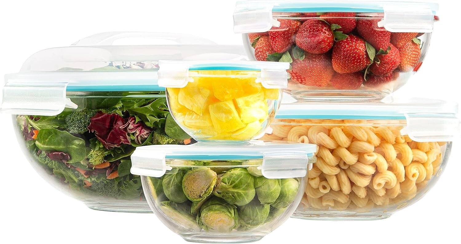 Versatile 5-Piece Glass Bowls with Locking Lids for Meal Prep & Storage