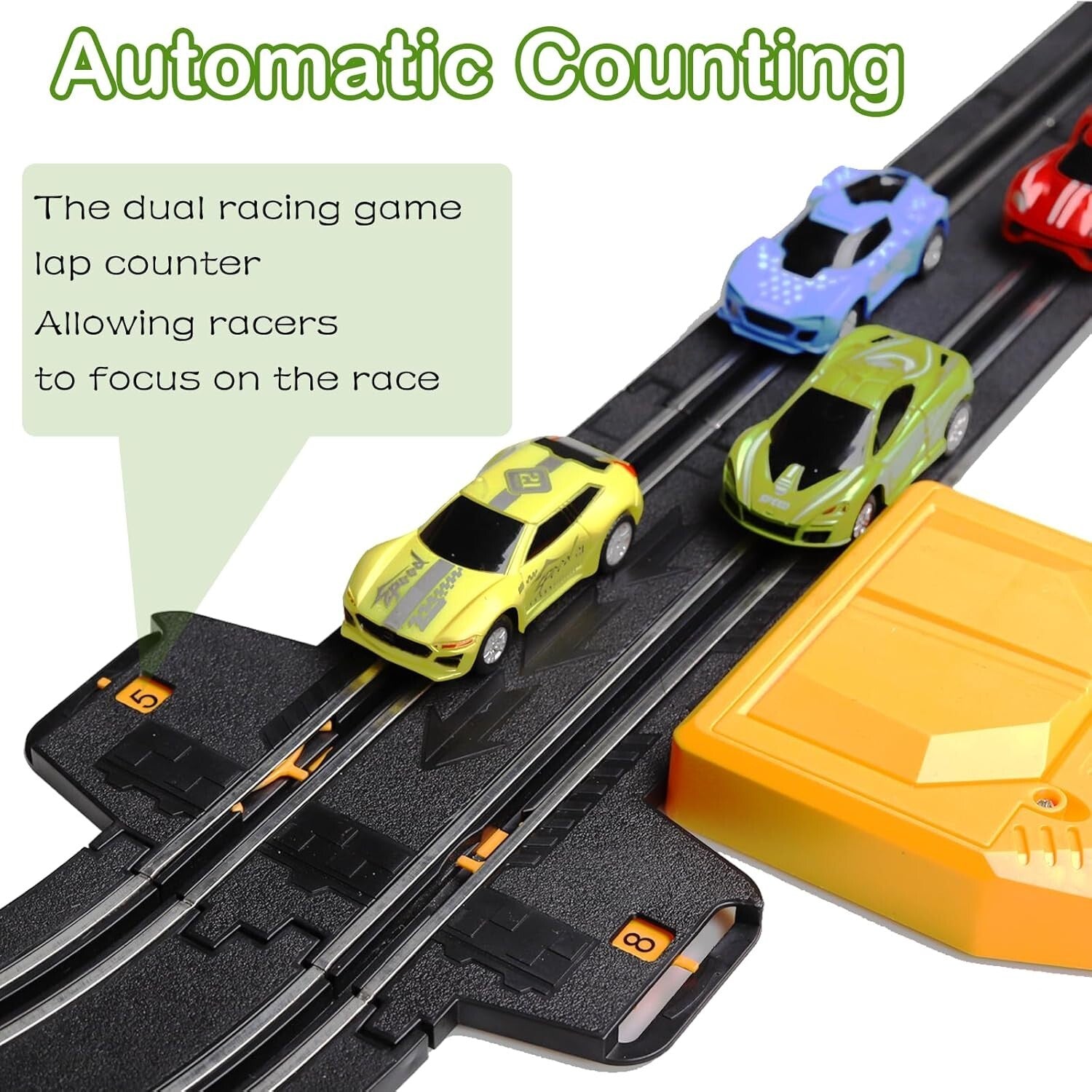 Complete Slot Car Racing Set with 23ft Track, 4 Cars & Competitive Lap Counters