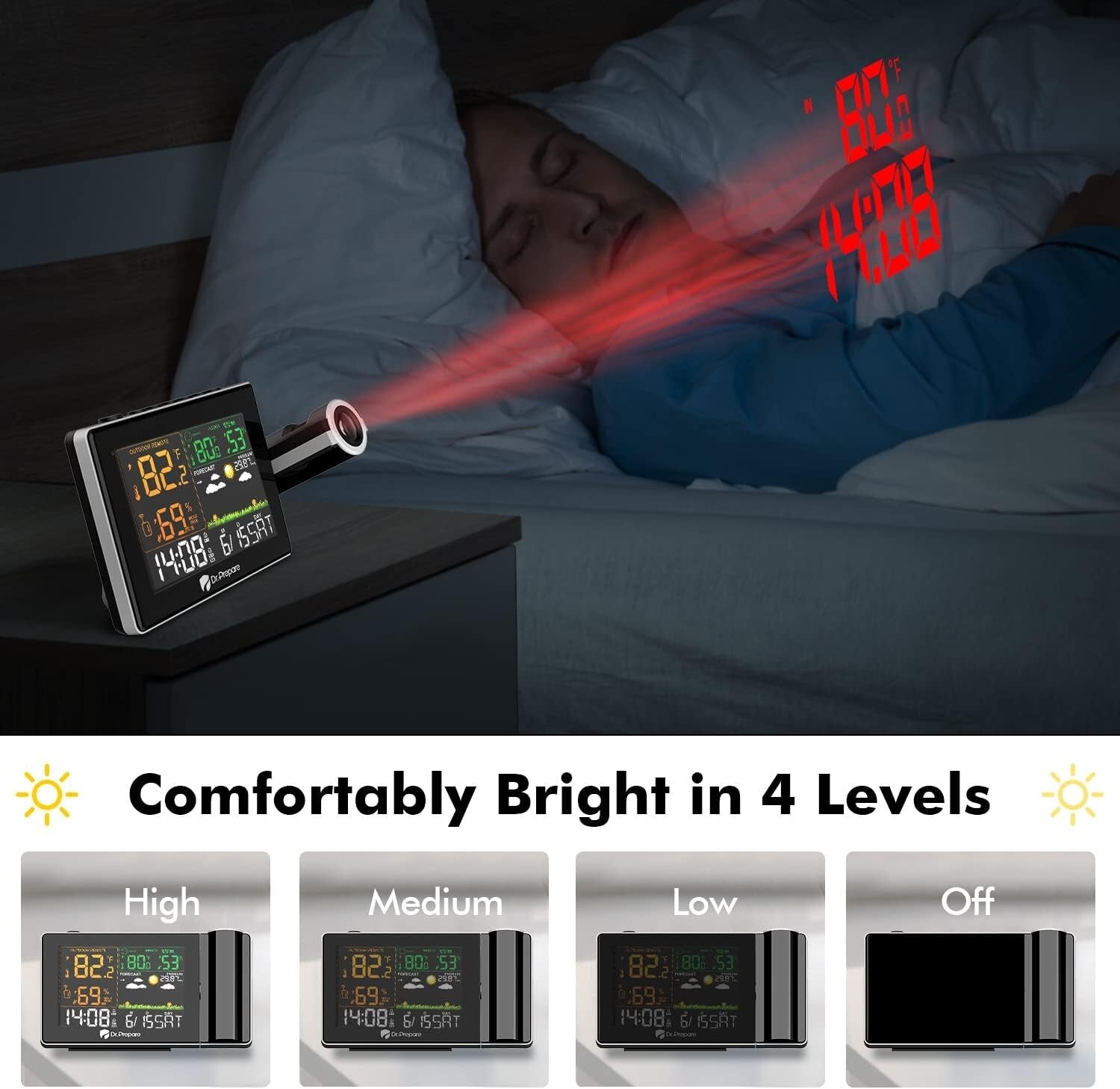 180° Adjustable Projection Alarm Clock with Wireless Temperature Monitor