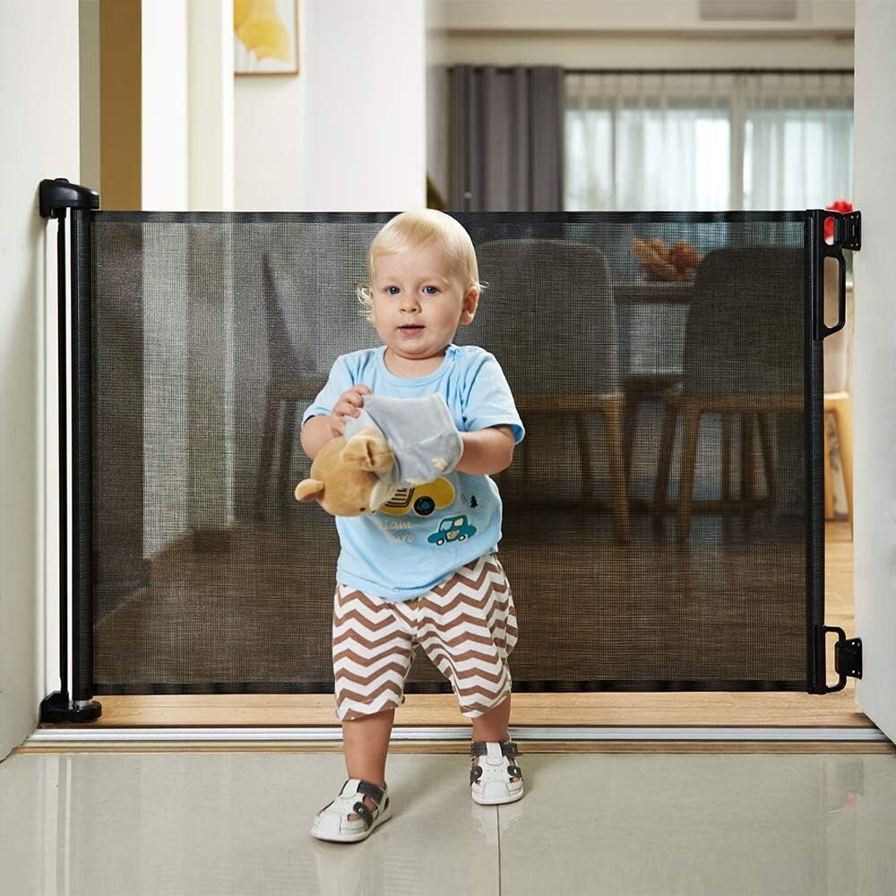 Durable 55'' Wide Retractable Safety Gate for Children & Pets - Easy to Install
