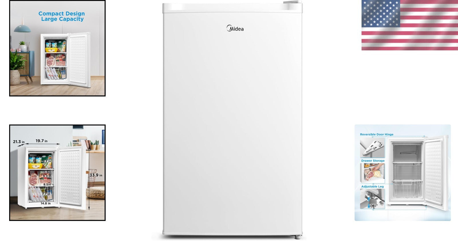 Stainless Steel Upright Freezer, 3.0 Cubic Feet - Space-Saving, Energy Efficient