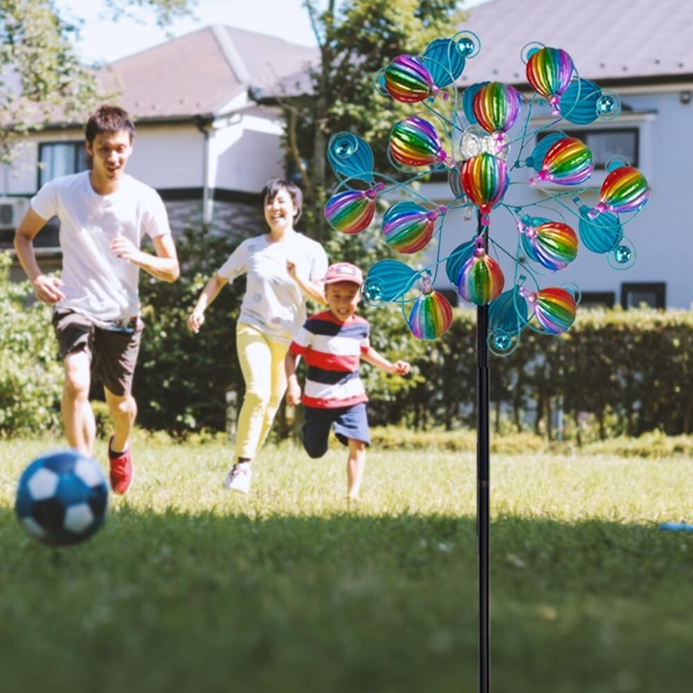 Solar-Powered Hot Air Balloon Kinetic Spinner with LED Lights for Gardens