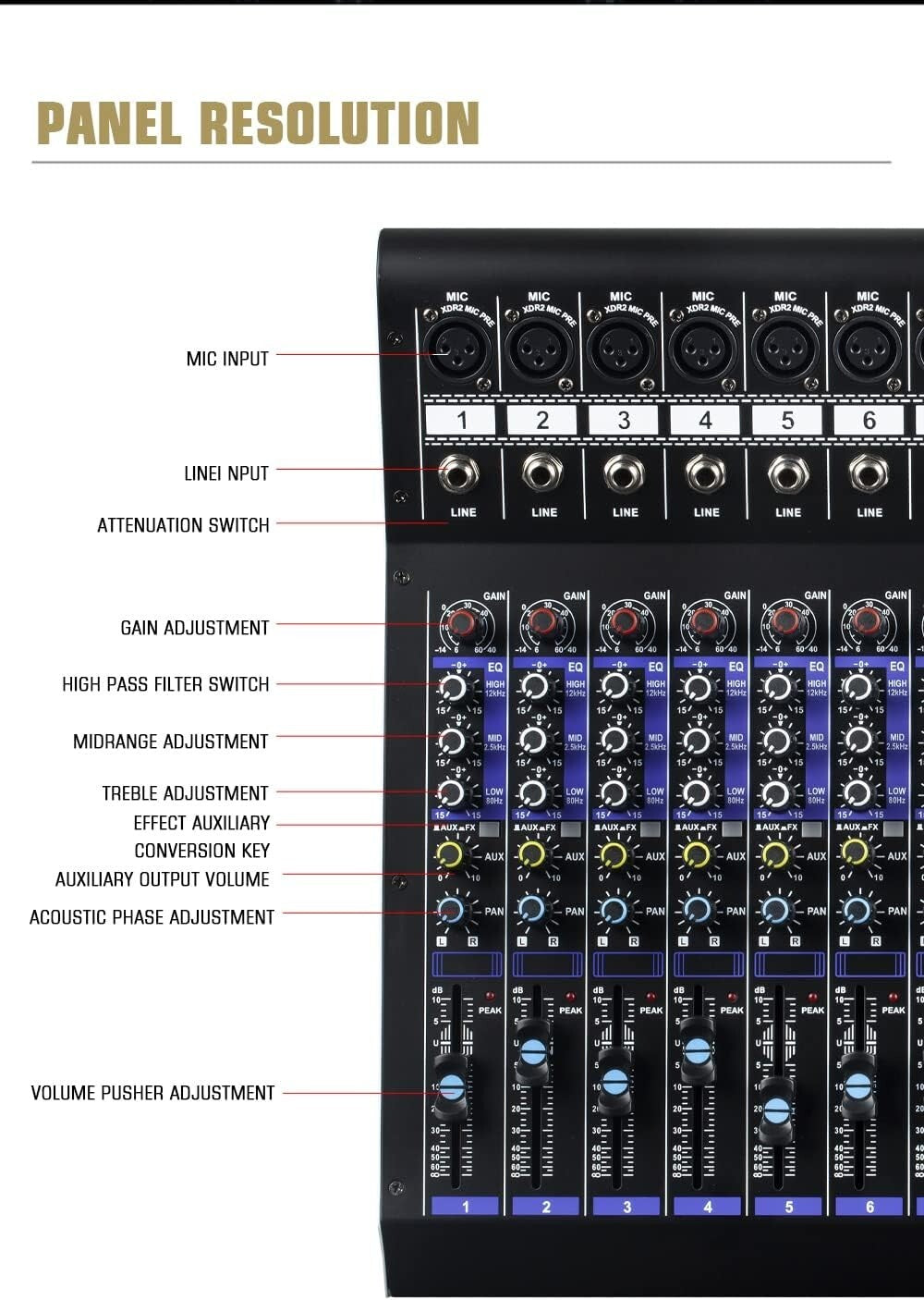 MX-80 8 Channel Professional Audio Mixer with XLR Jack & Bluetooth Connectivity