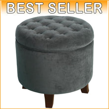 Load image into Gallery viewer, Upholstered Velvet Tufted Round Ottoman with Storage for Elegant Living Spaces