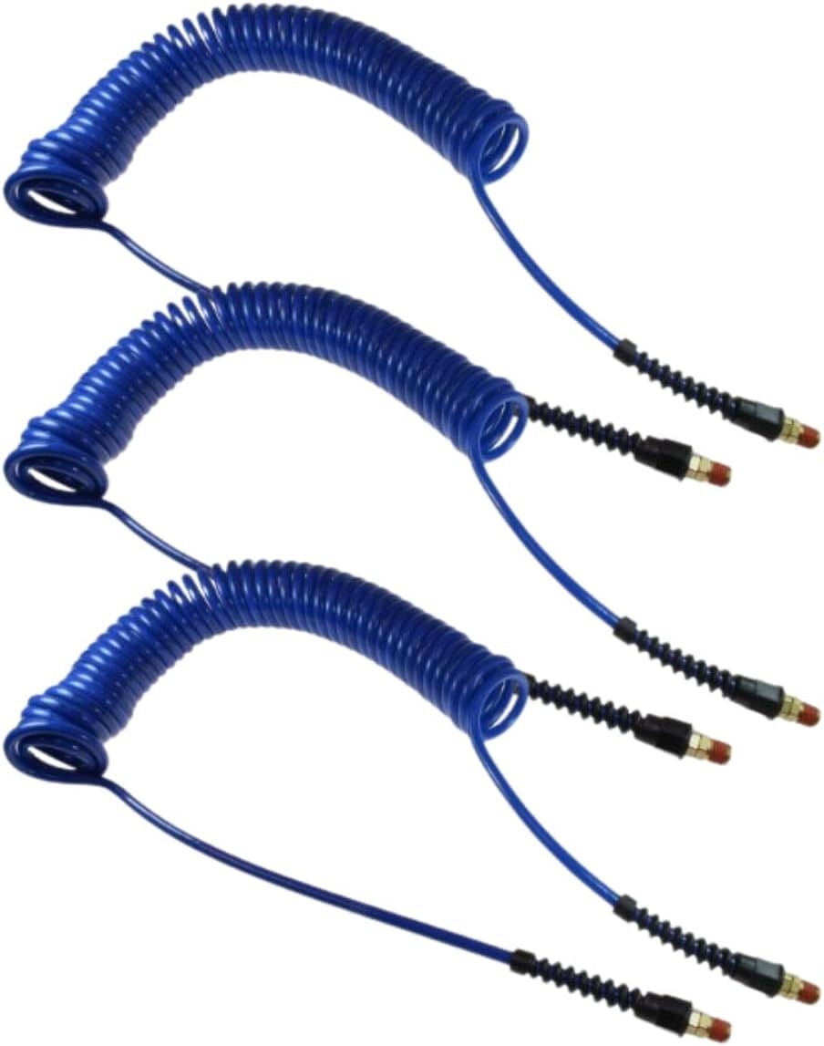 Durable Polyurethane Coiled Air Hose 1/4 Inch x 20 ft, 3 Pack - Kink Resistant