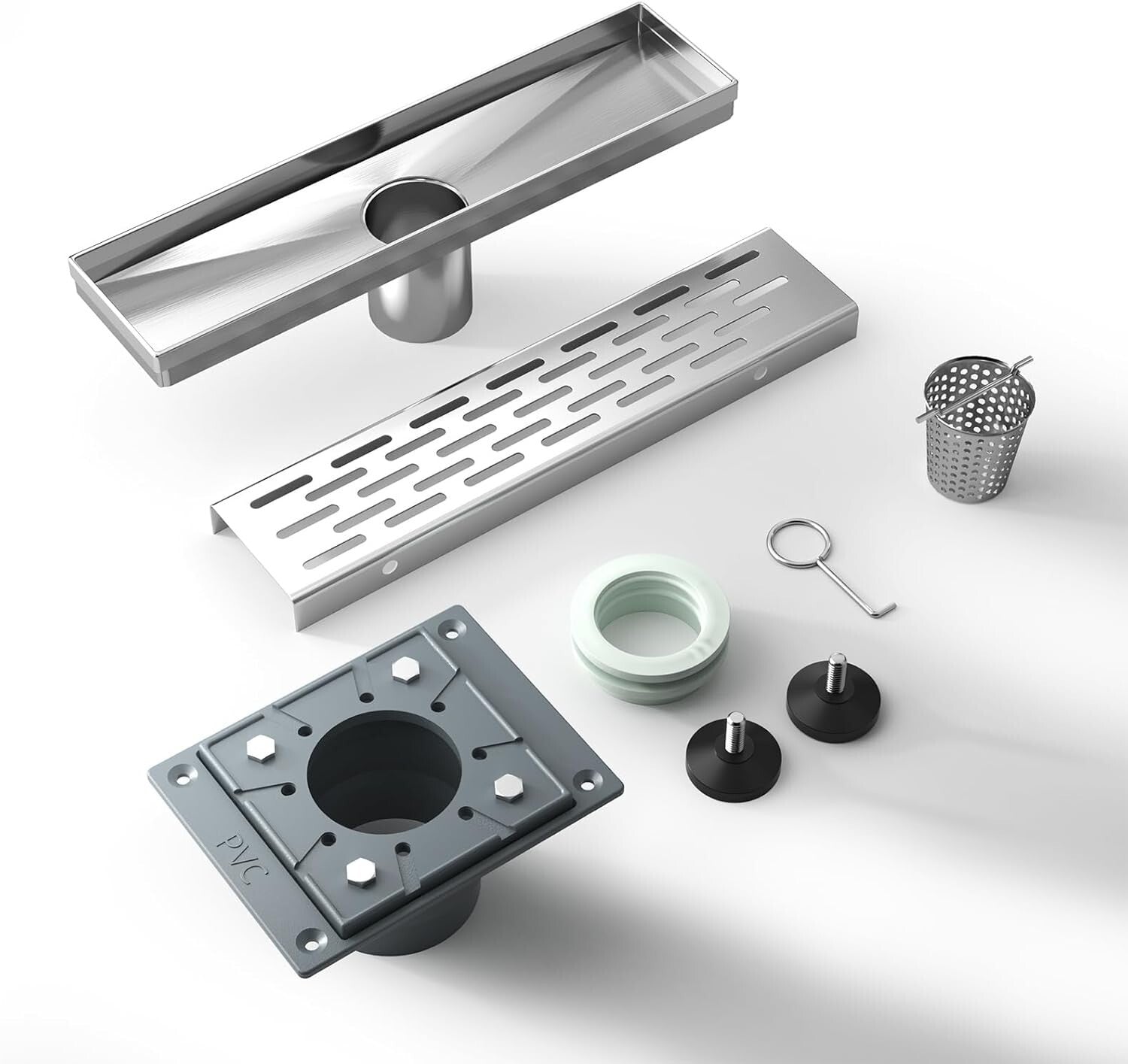 304 Stainless Steel Square Shower Drain: 12-Inch Drainage with Hair Strainer