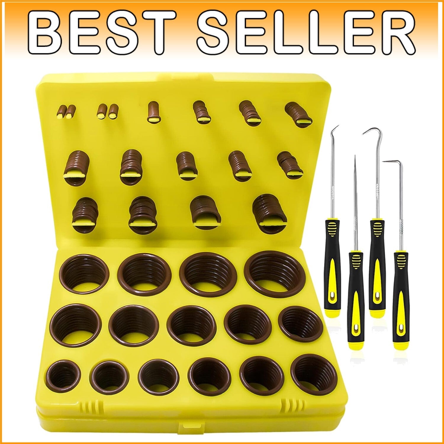 30-Size Brown Viton O-Ring Set with 4 Removal Hooks for Comprehensive Repairs