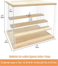 Load image into Gallery viewer, Dustproof 12.6 x 9.6 x 10.6 Acrylic Display Stand with 4 Tiers and Sliding Doors
