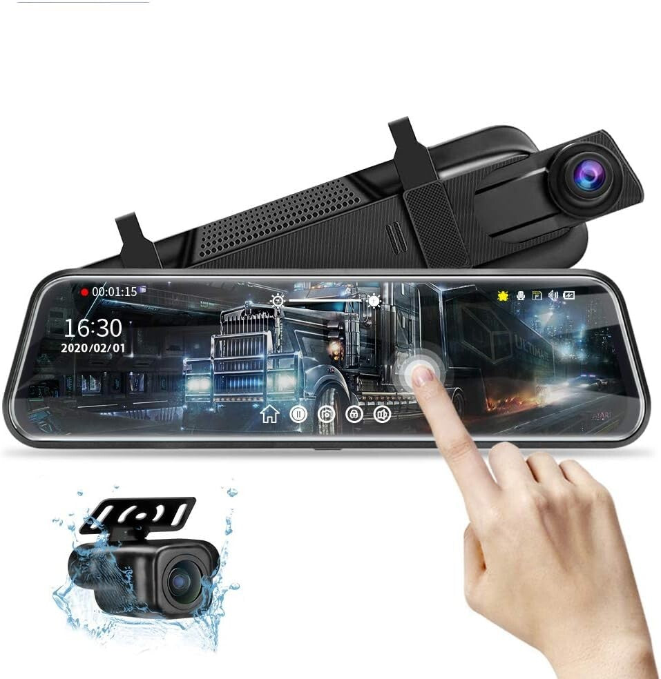 Full Touch Screen 10'' Dual Camera Rear View Mirror with Night Vision G-Sensor