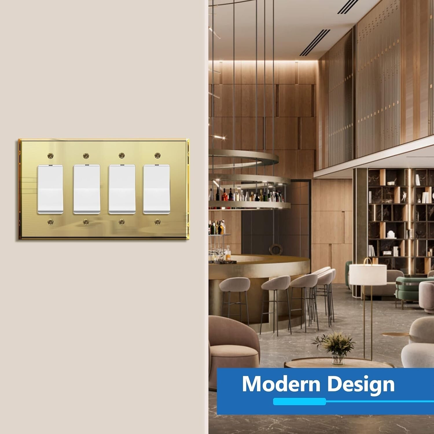 Chic 4-Gang Gold Acrylic Wall Plate with Reflective Finish - Luxe Decor Upgrade