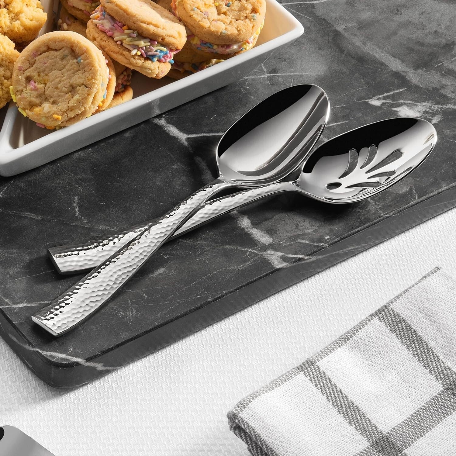 Elegant 8-Piece Hammered Stainless Steel Serving Utensil Set - Dishwasher Safe