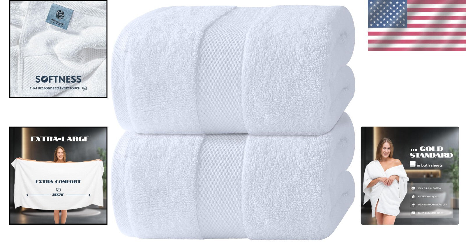 Plush 700 GSM Extra Large Bath Sheets - Absorbent 2 Pack for Ultimate Comfort
