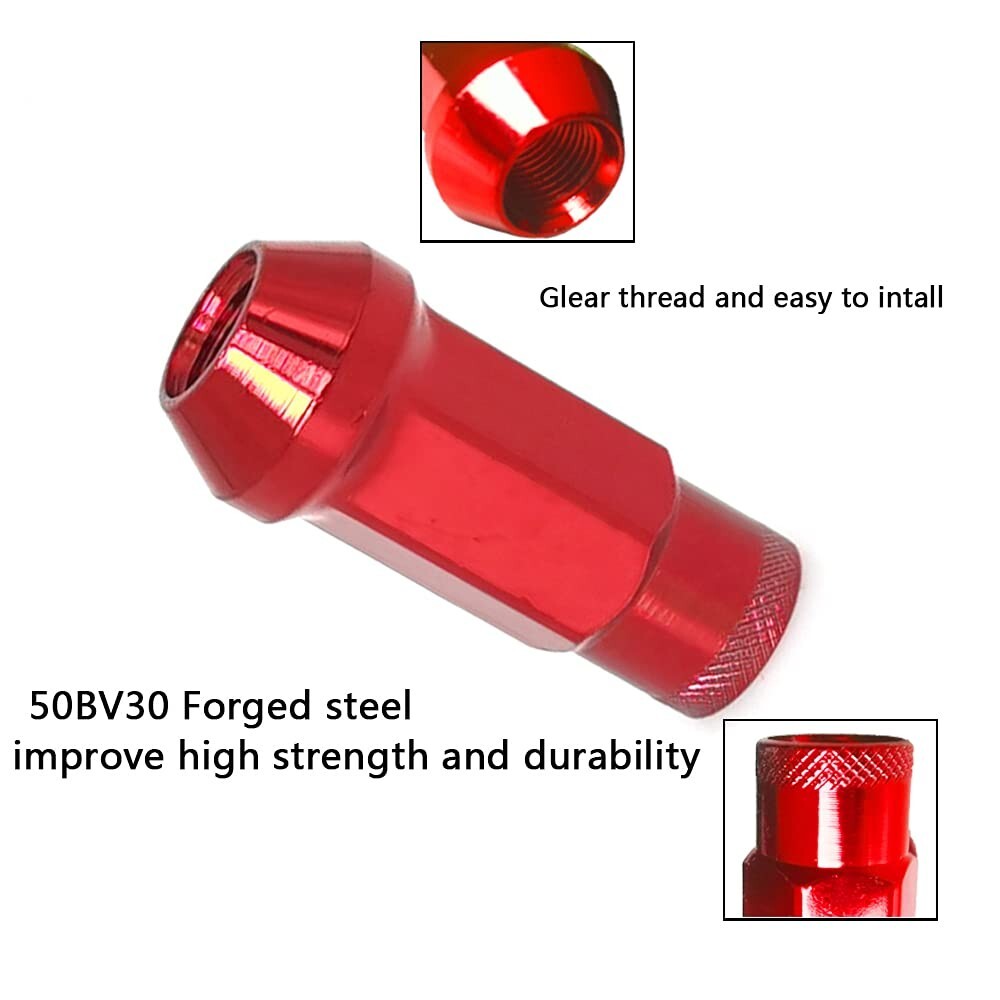 Durable M12x1.5 Racing Locknut Set in Red - Perfect for Vehicle Customization