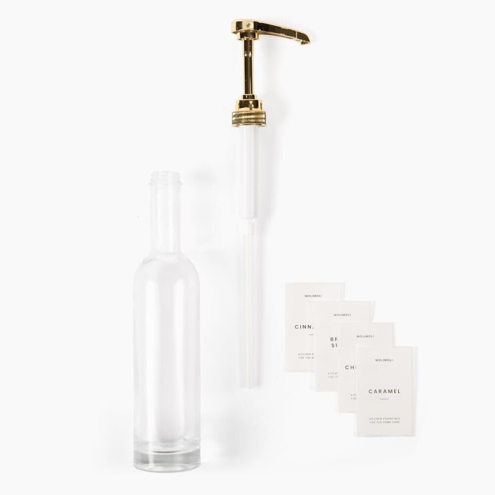 Stylish 350ml Pump Dispenser Set - Gold Syrup Bottles with Custom Labels