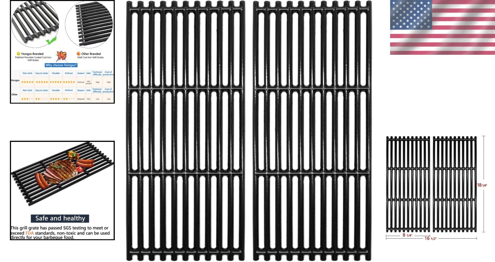 Effortless Cleanup with 18.25" Non-Stick Cast Iron Grill Grates for Charbroil