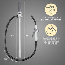 Load image into Gallery viewer, D Battery Powered Fuel Transfer Pump – Fast 2.4 Gallons Per Minute with Nozzle