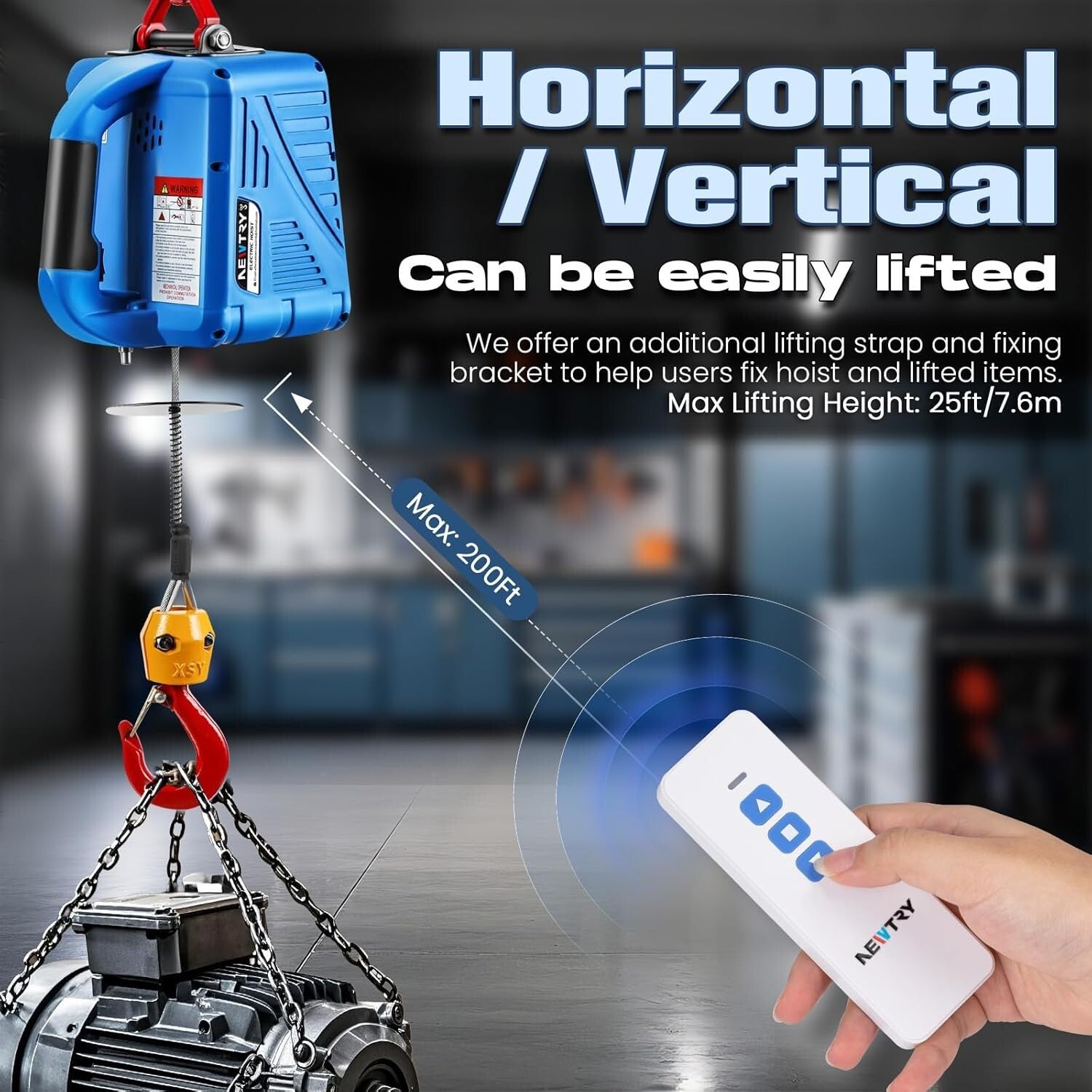 1100lbs Electric Hoist Winch with Wireless Remote Control - Effortless Lifting