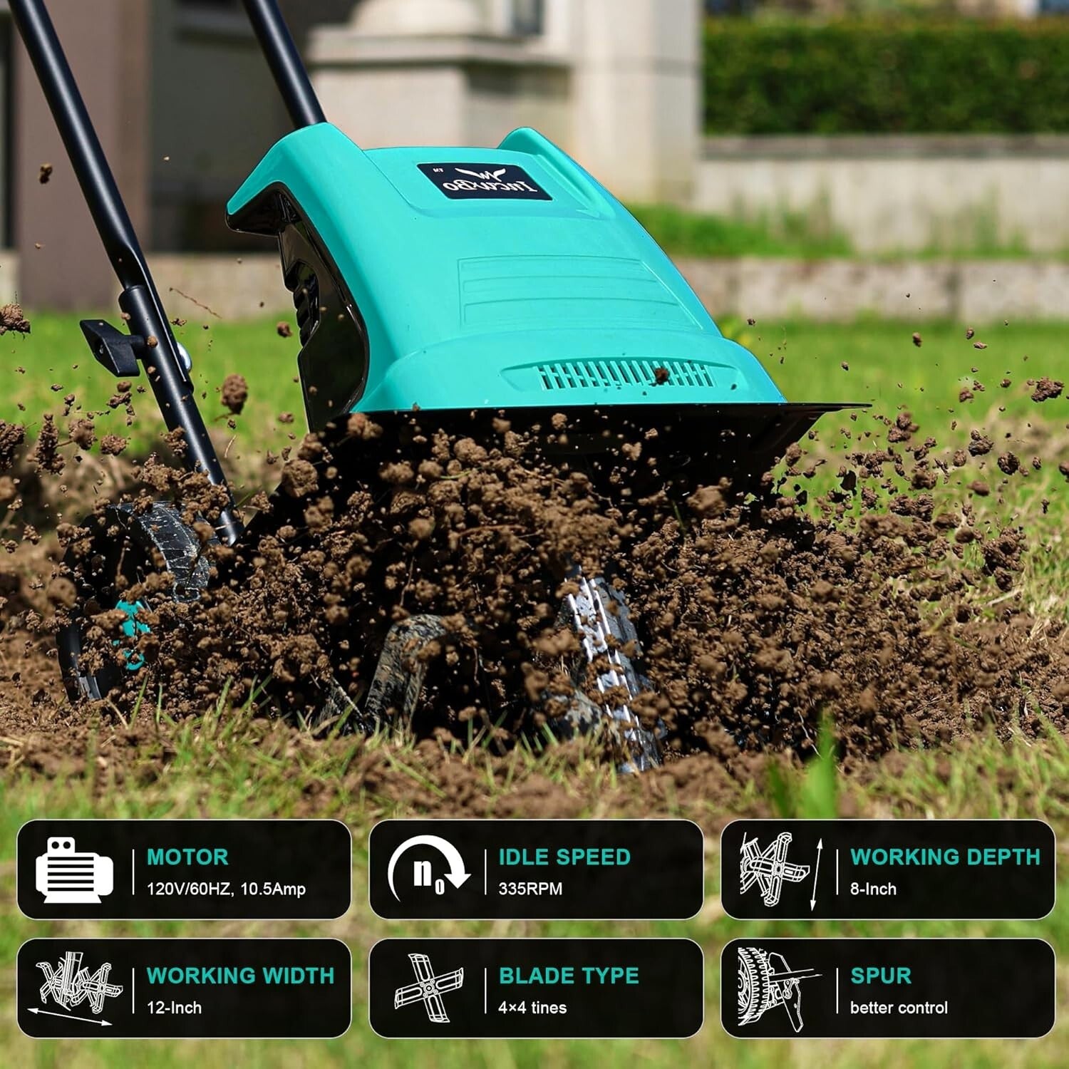 Lightweight 10.5 Amp Electric Cultivator - 12-Inch Wide & 8-Inch Deep Tilling
