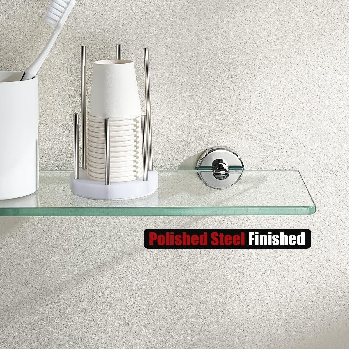 Durable Chrome Bathroom Glass Shelf - 20x5 Inches, Water-Resistant, Pack of 2